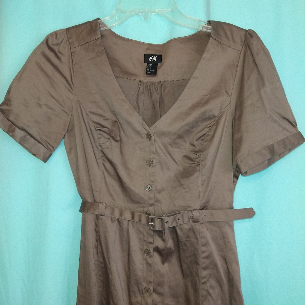 H&M taupe polished cotton dress neutral 6